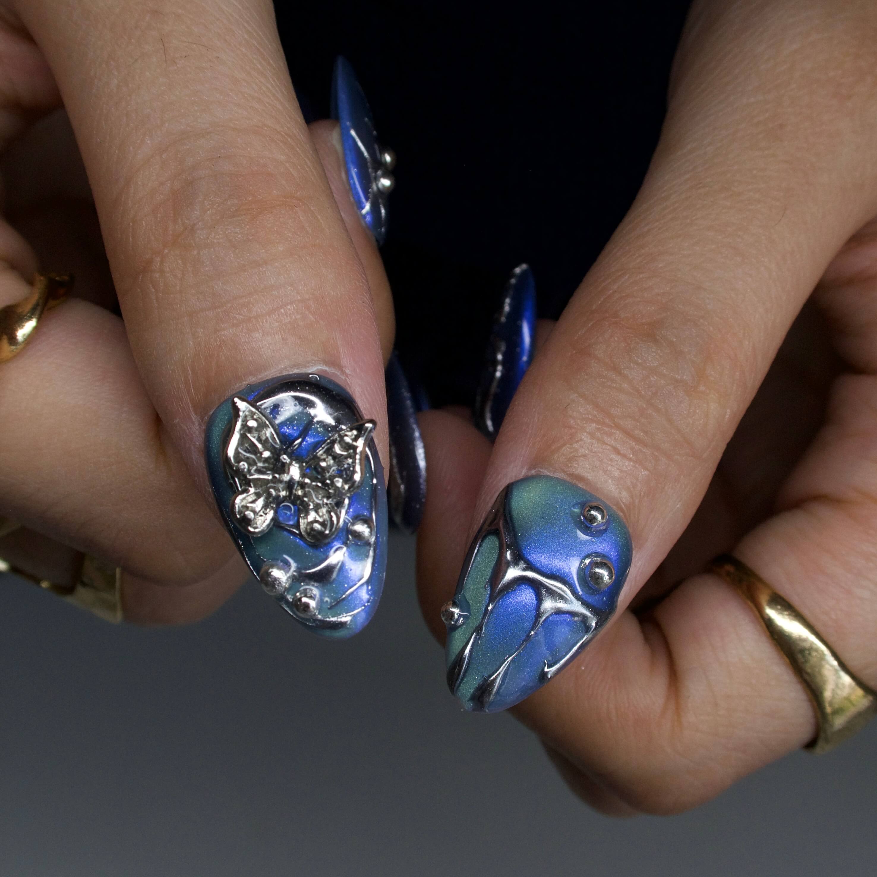  Siren - Ersa Nails Blue Silver  PressOnNails