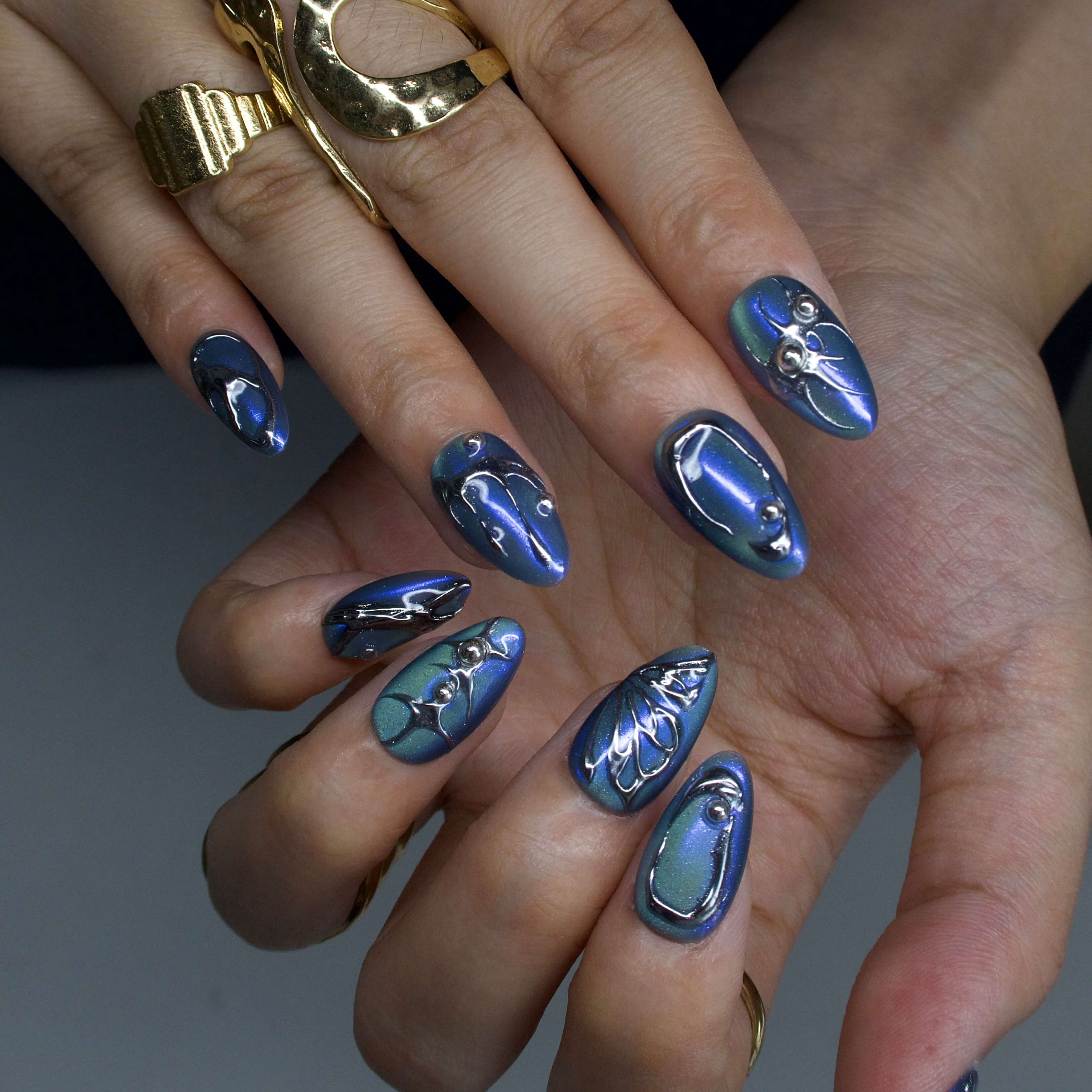  Siren - Ersa Nails Blue Silver  PressOnNails
