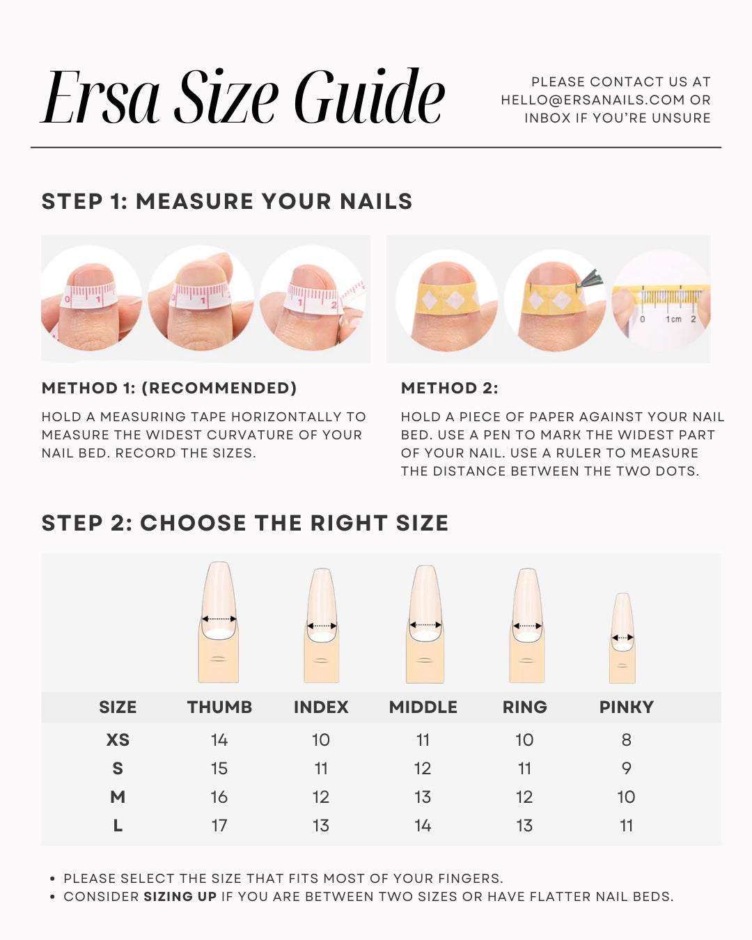 Nail Sizing Guide Nail Shape & Size Guide – Ersa Nails