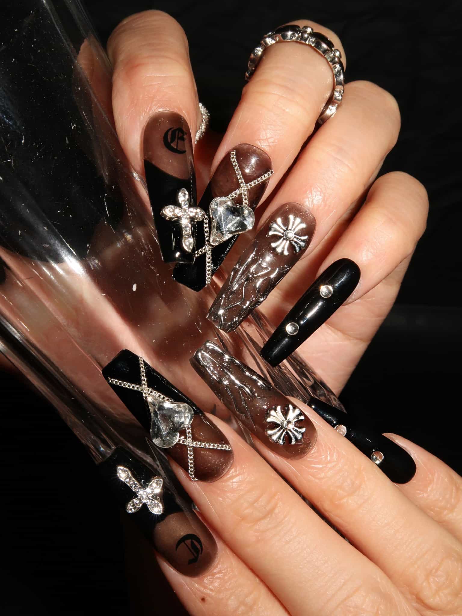 Anaconda | Black French Rhinestone Snake Nails