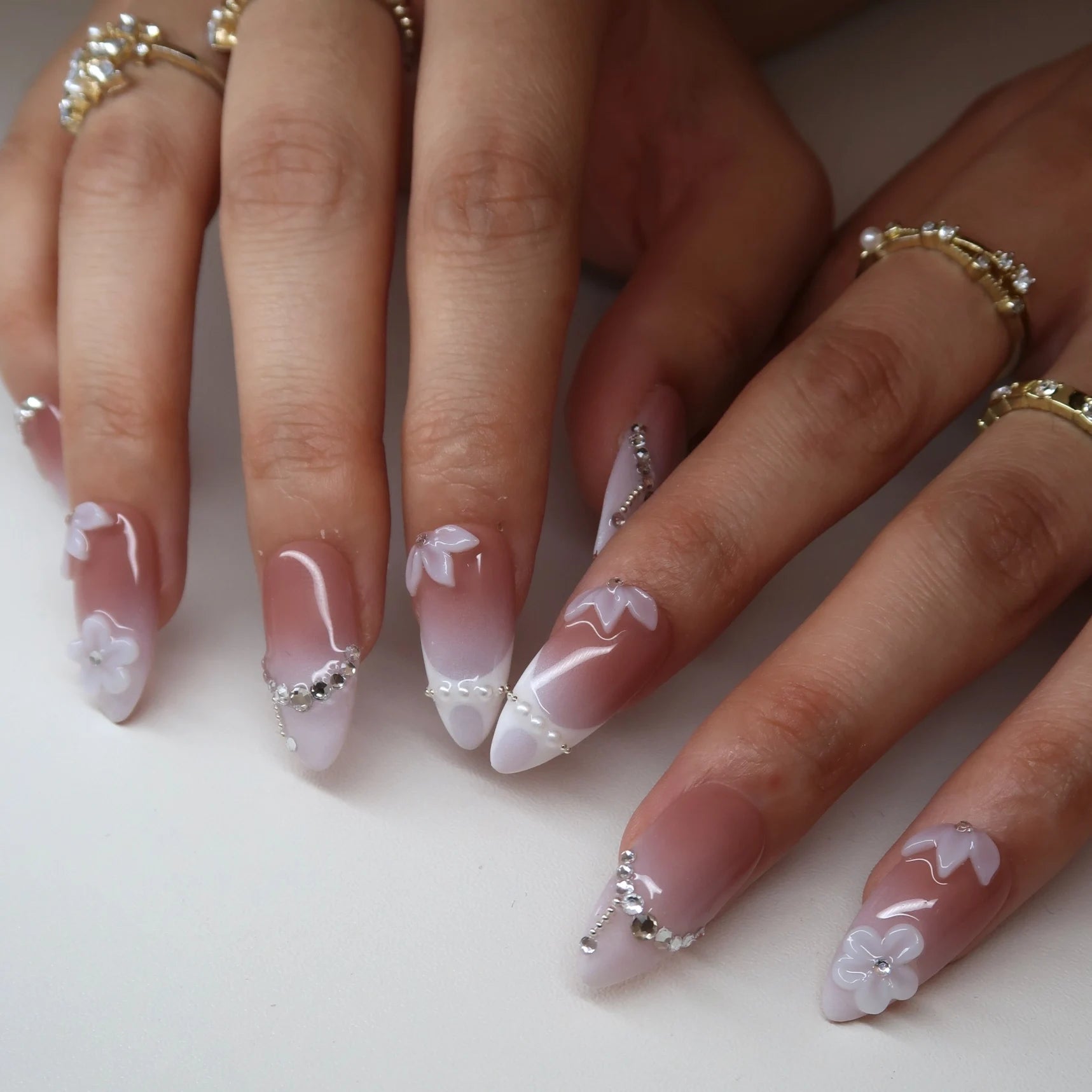 Soft Diamonds- Ersa Nails Nude White PressOnNails