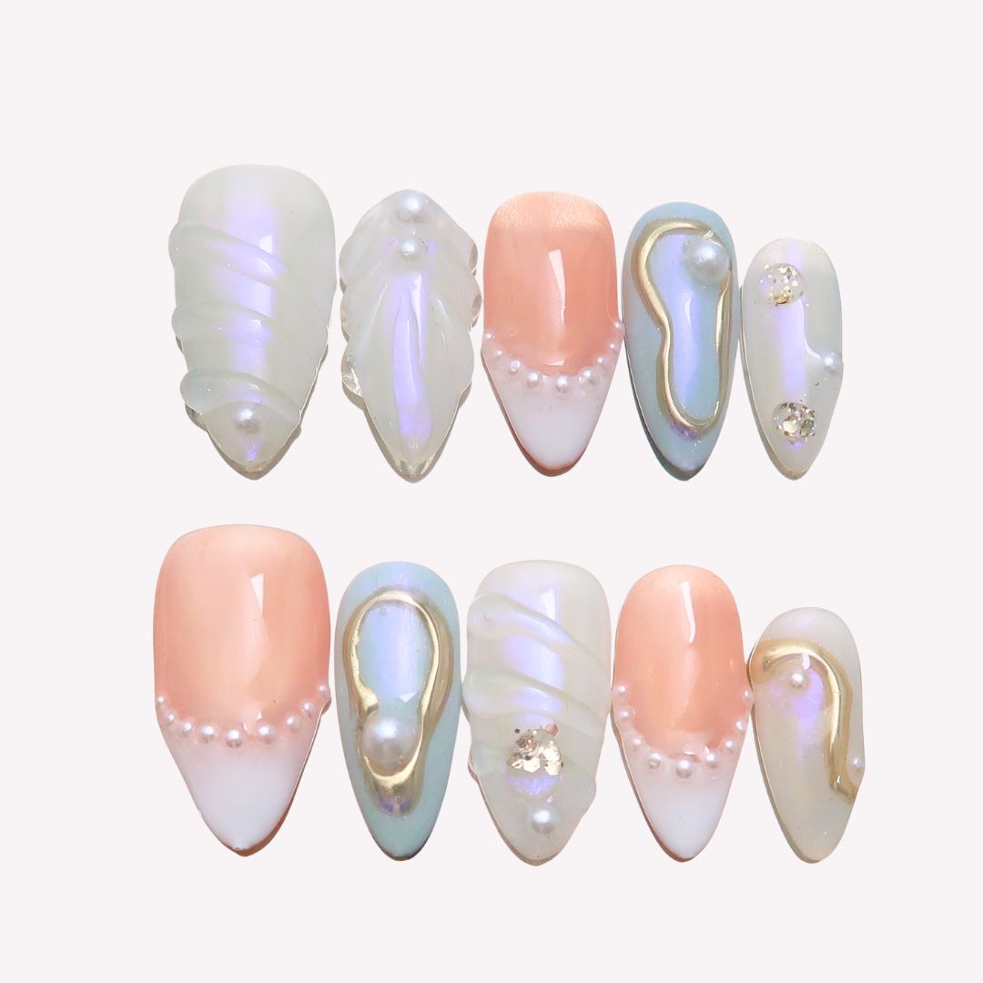 Soft Light - Ersa Nails White Pink Med Almond PressOnNails