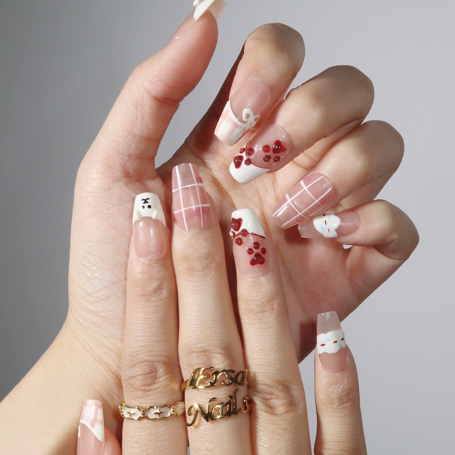 Soft Puppy - Ersa Nails Nude White Red PressOnNails