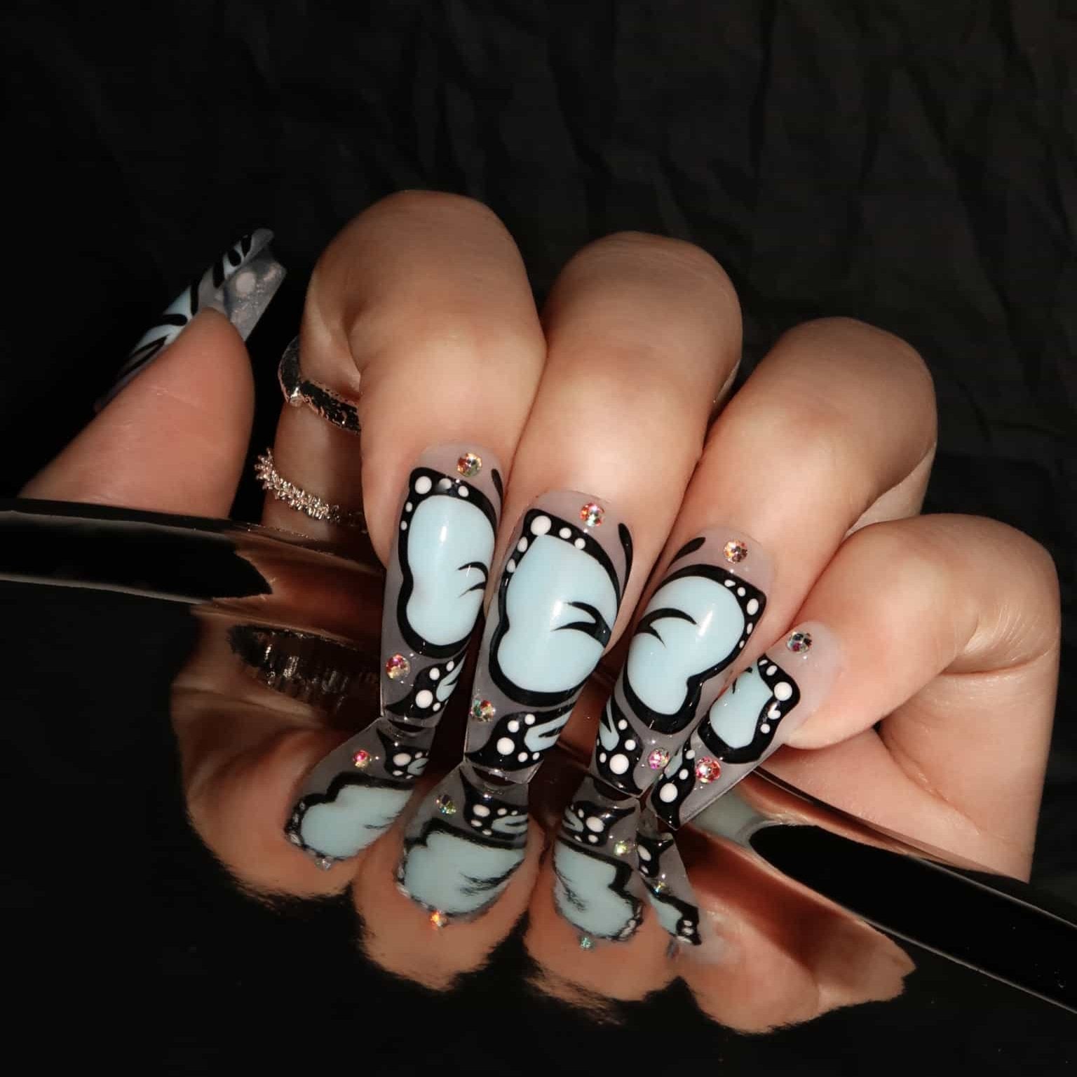 Spangle - Ersa Nails Blue Med Coffin PressOnNails