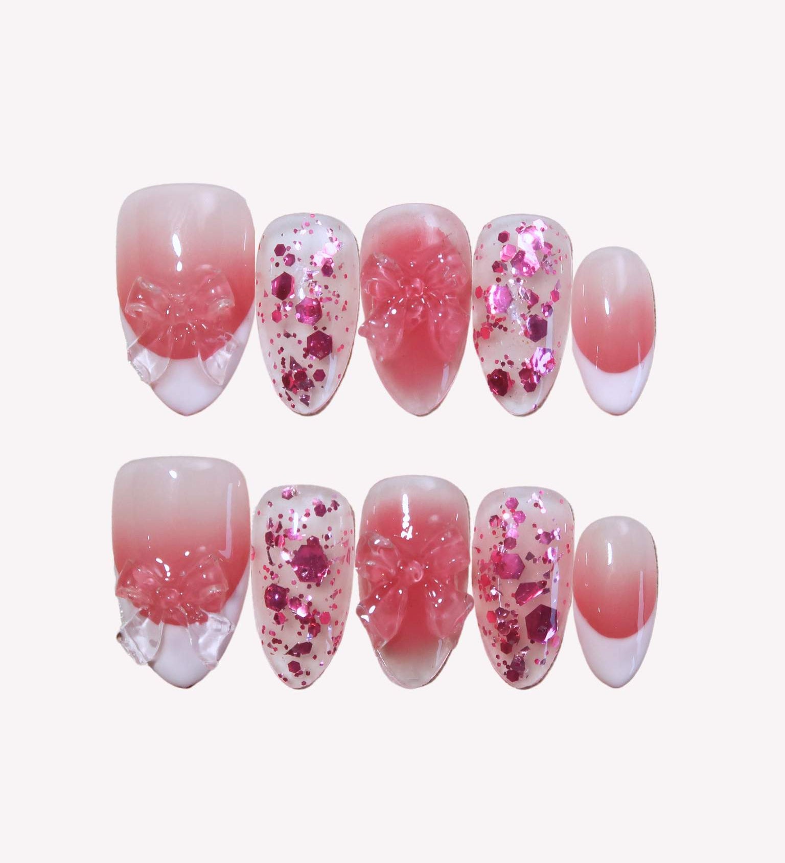 Sparkling Allure - Ersa Nails Pink White Short Almond PressOnNails