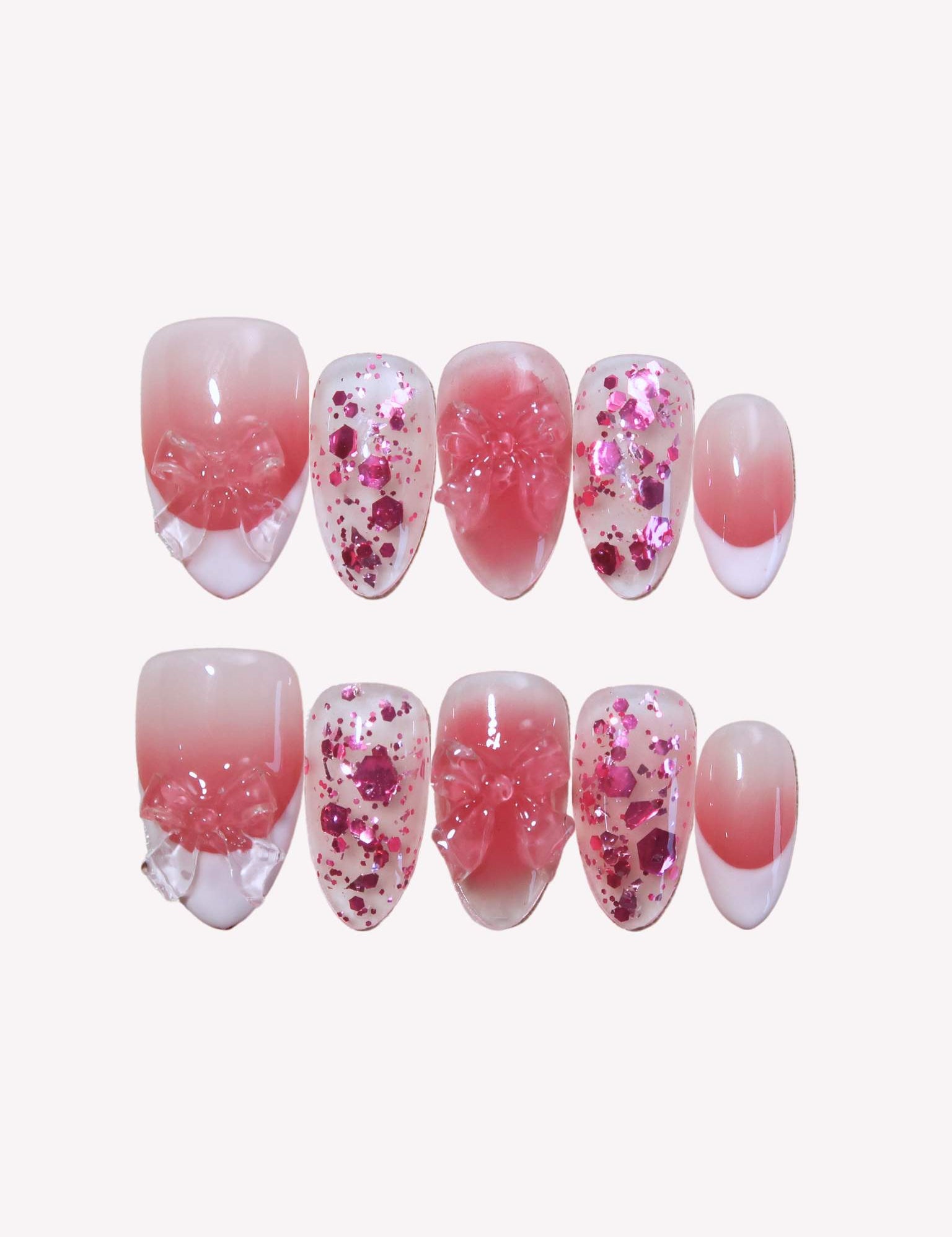 Sparkling Allure - Ersa Nails Pink White Short Almond PressOnNails