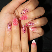 Sparkling Allure - Ersa Nails Pink White Short Almond PressOnNails