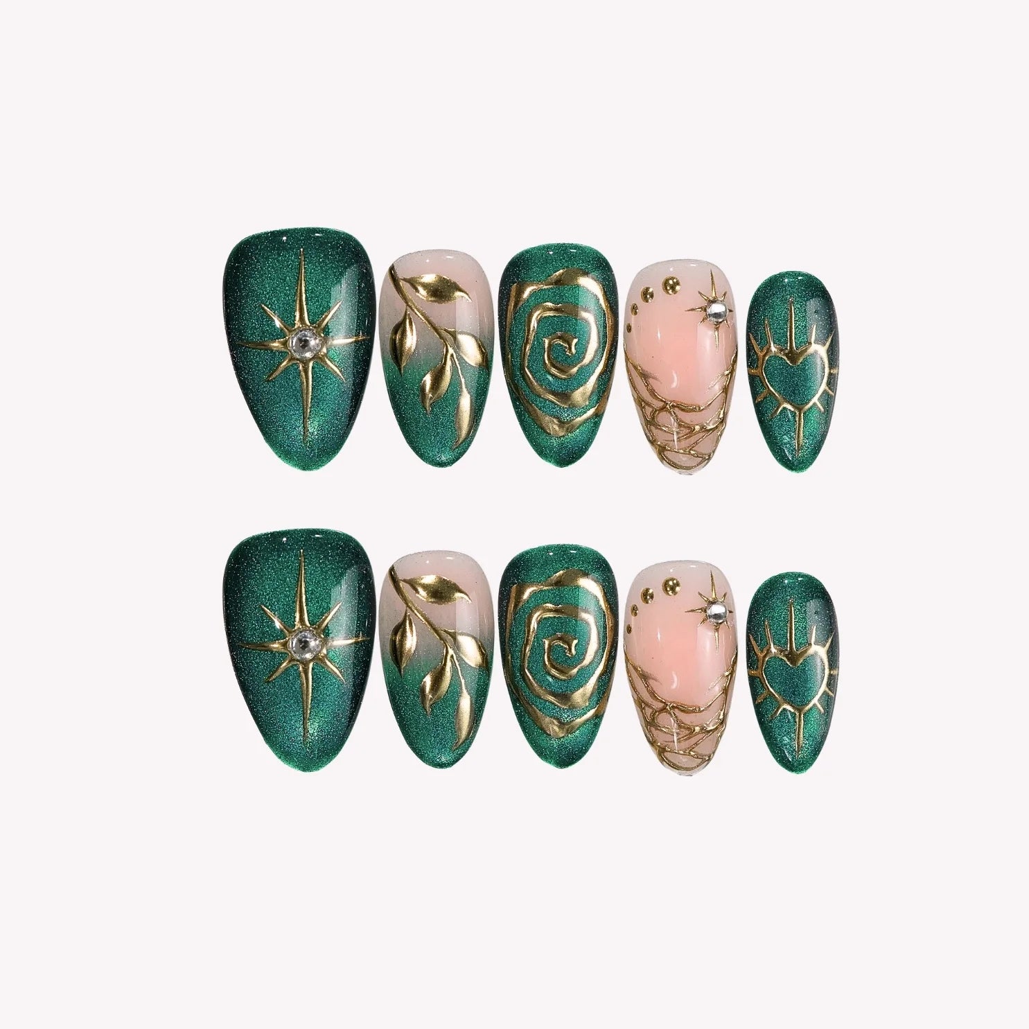 Spellbound - Ersa Nails Gold Jade PressOnNails