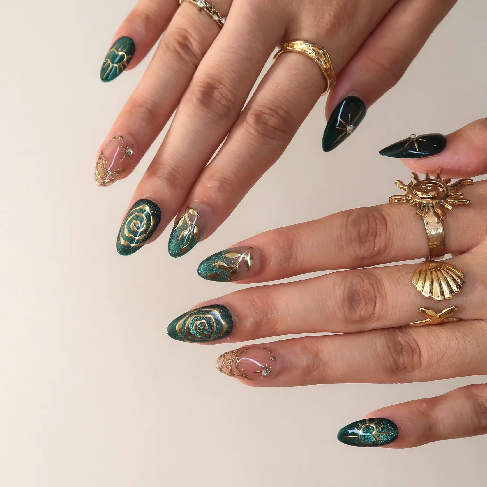 Spellbound - Ersa Nails Gold Jade PressOnNails
