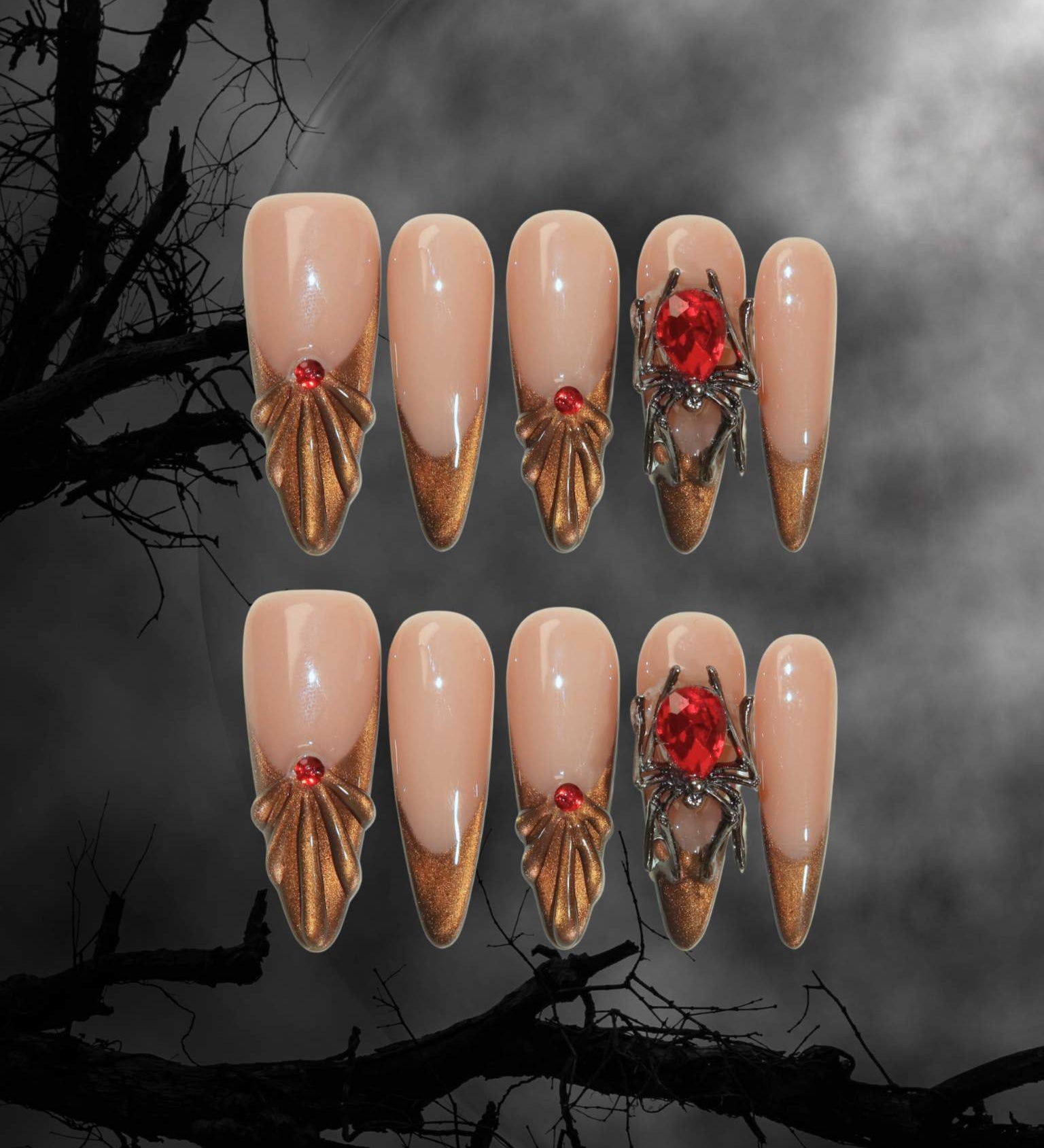 Spider Queen - Ersa Nails Nude Brown Gold PressOnNails