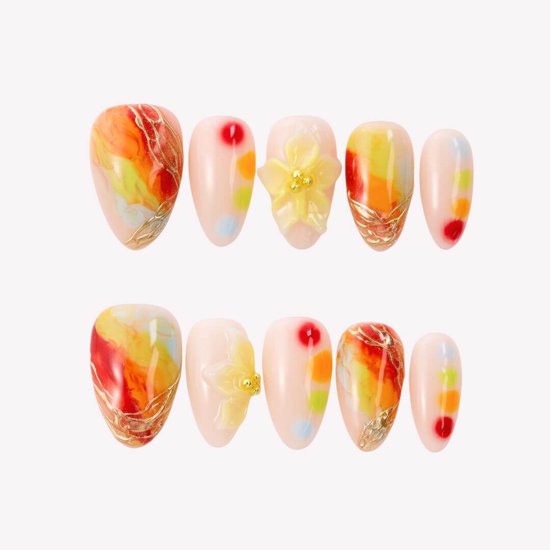 Splashy - Ersa Nails Nude Red Yellow PressOnNails