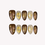 Starfall - Ersa Nails Brown Gold Short Almond PressOnNails