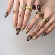 Starfall - Ersa Nails Brown Gold Short Almond PressOnNails