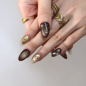 Starfall - Ersa Nails Brown Gold Short Almond PressOnNails