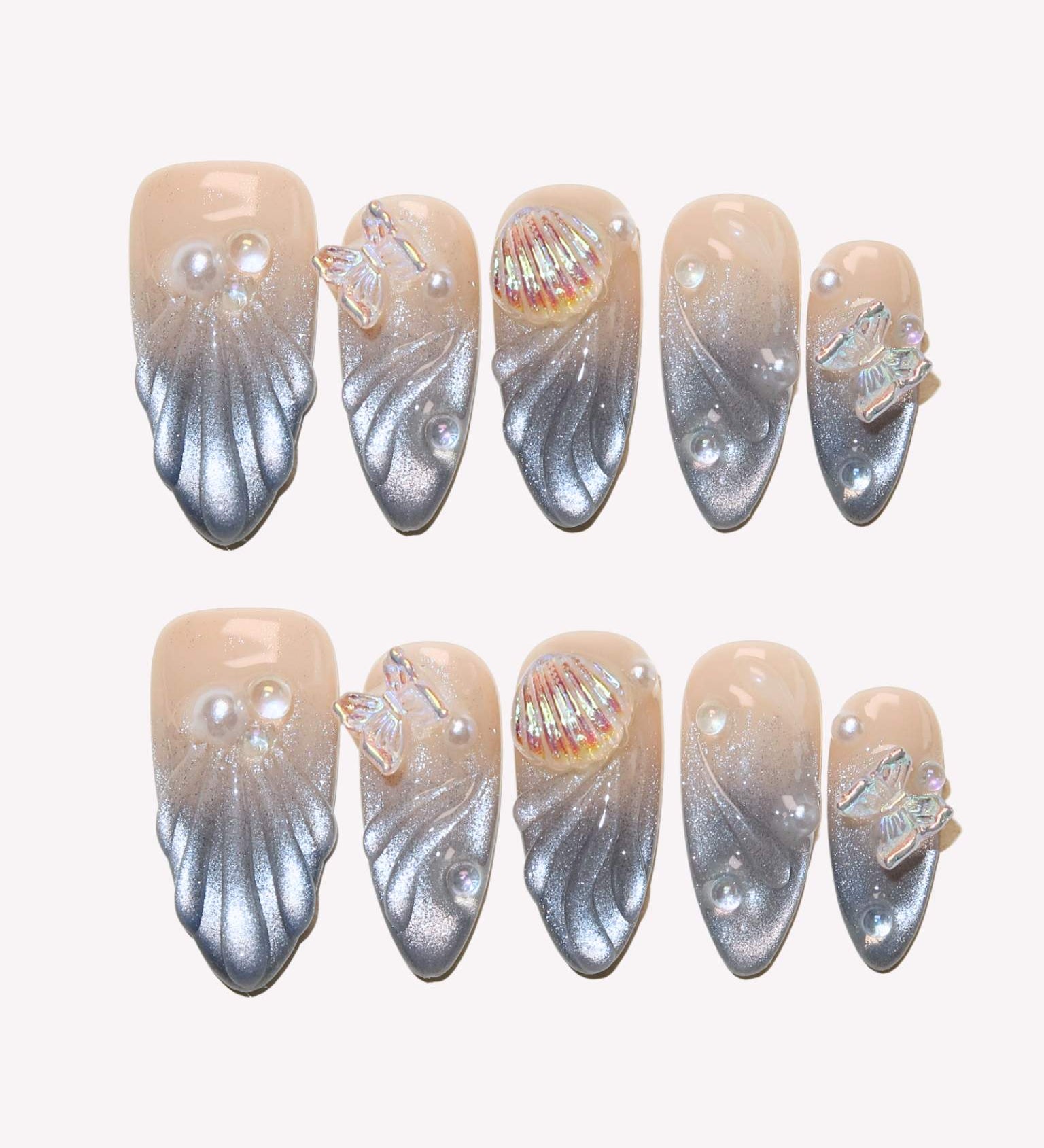 Starlit Fairytale - Ersa Nails Nude Silver PressOnNails