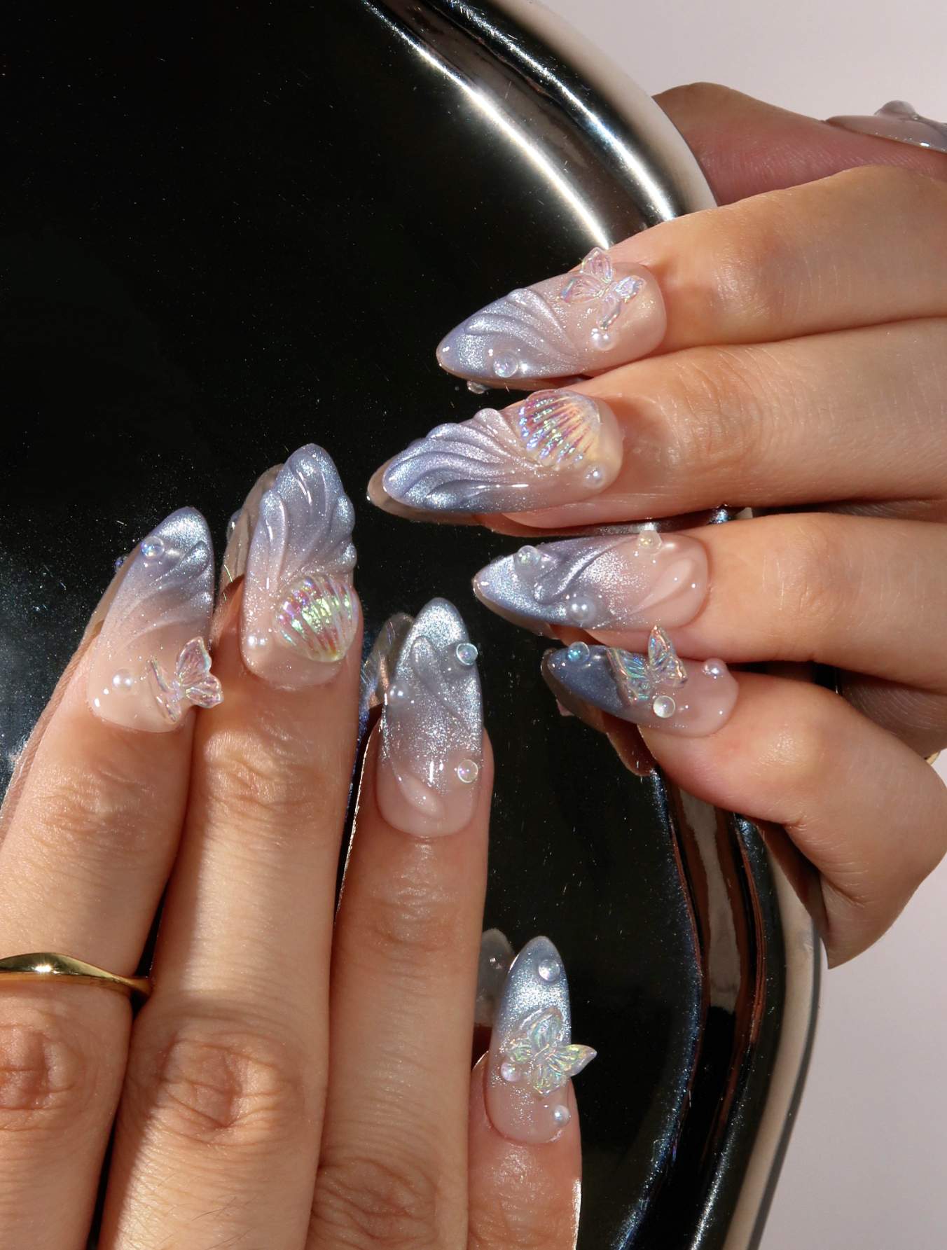 Starlit Fairytale - Ersa Nails Nude Silver PressOnNails