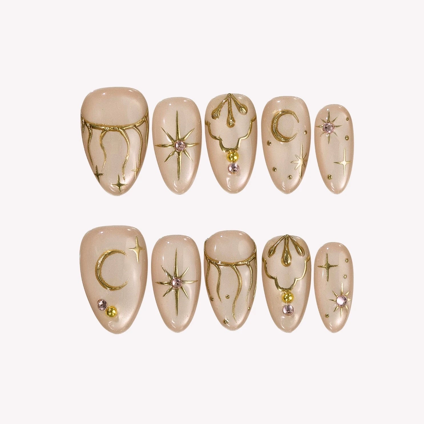 Starry Night - Ersa Nails Nude Gold PressOnNails