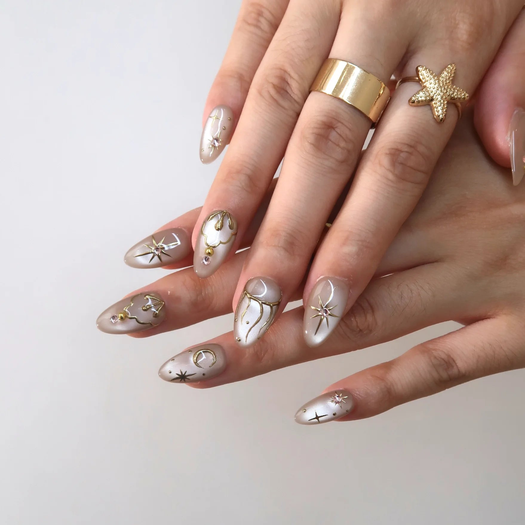 Starry Night - Ersa Nails Nude Gold PressOnNails