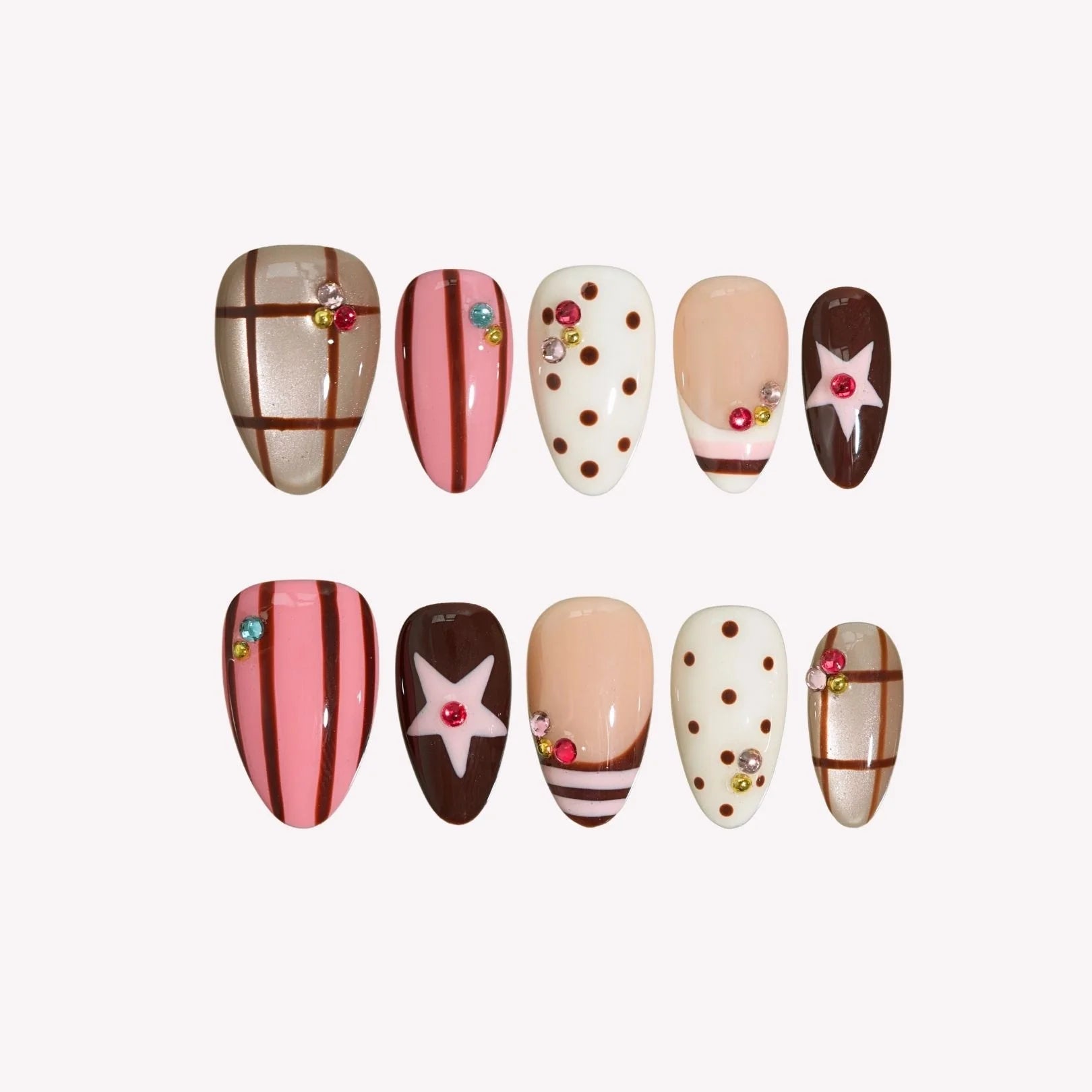 Stay Cheeky - Ersa Nails Pink Brown Short Almond PressOnNails