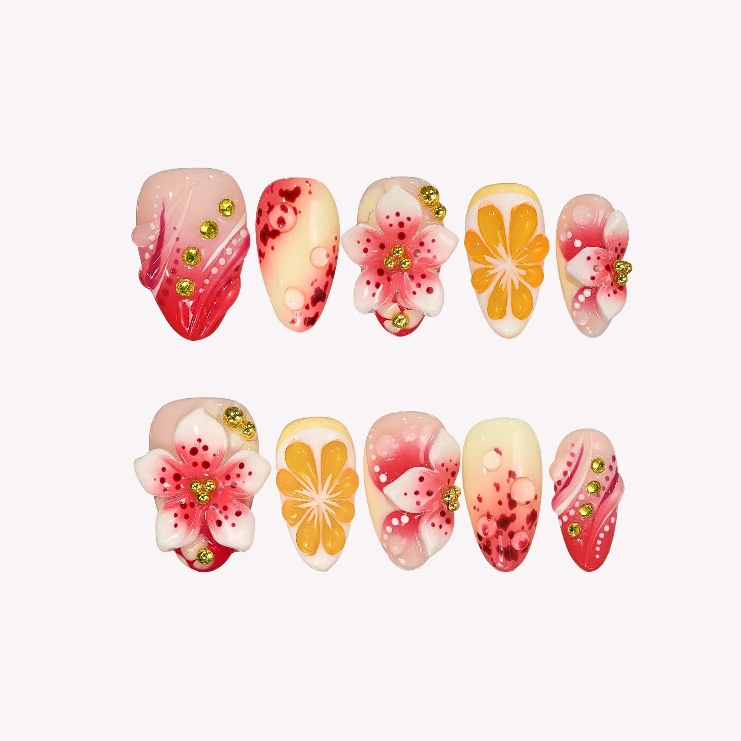 Stay In Bloom - Ersa Nails Orange Pink PressOnNails