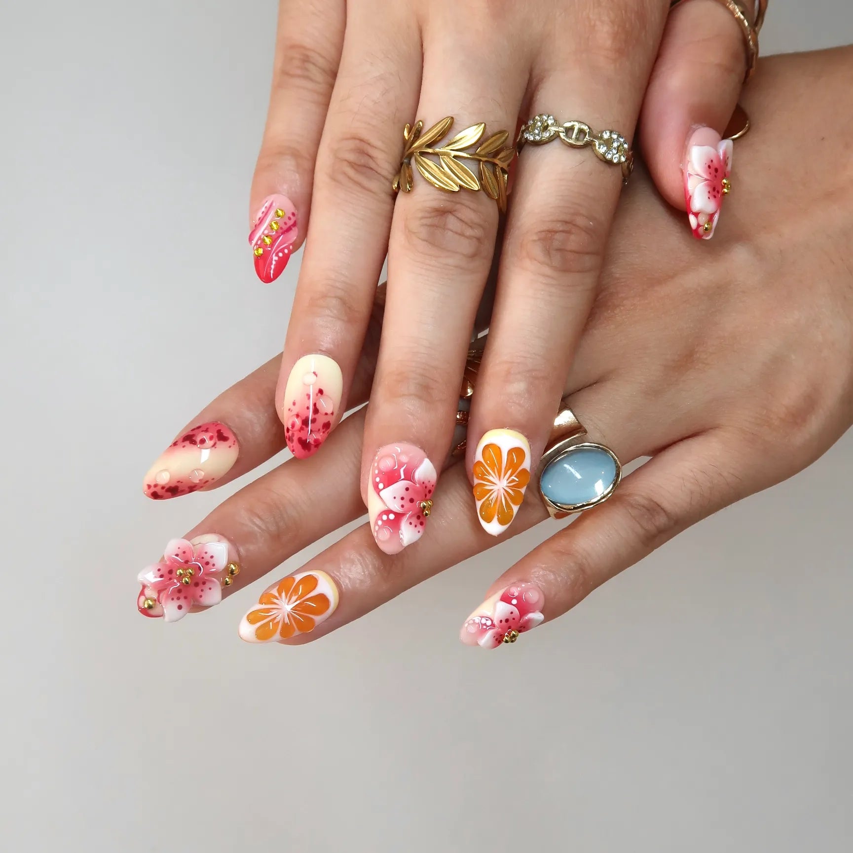 Stay In Bloom - Ersa Nails Orange Pink PressOnNails