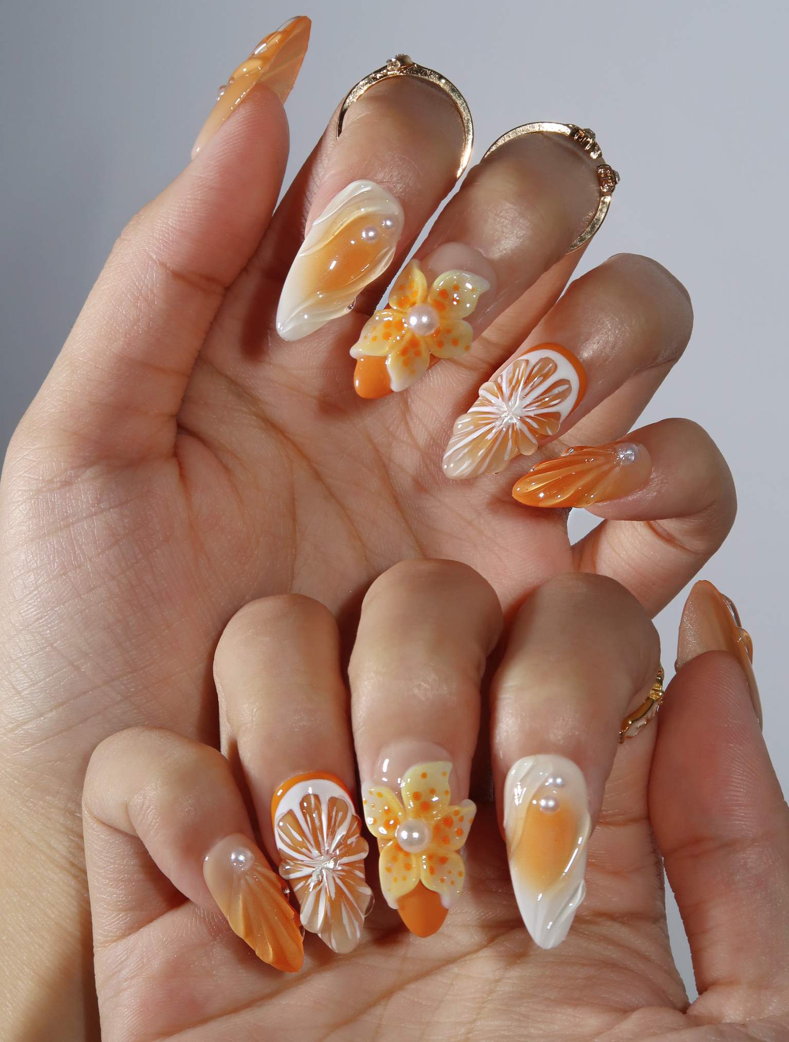 Sun Crush - Ersa Nails White Orange PressOnNails