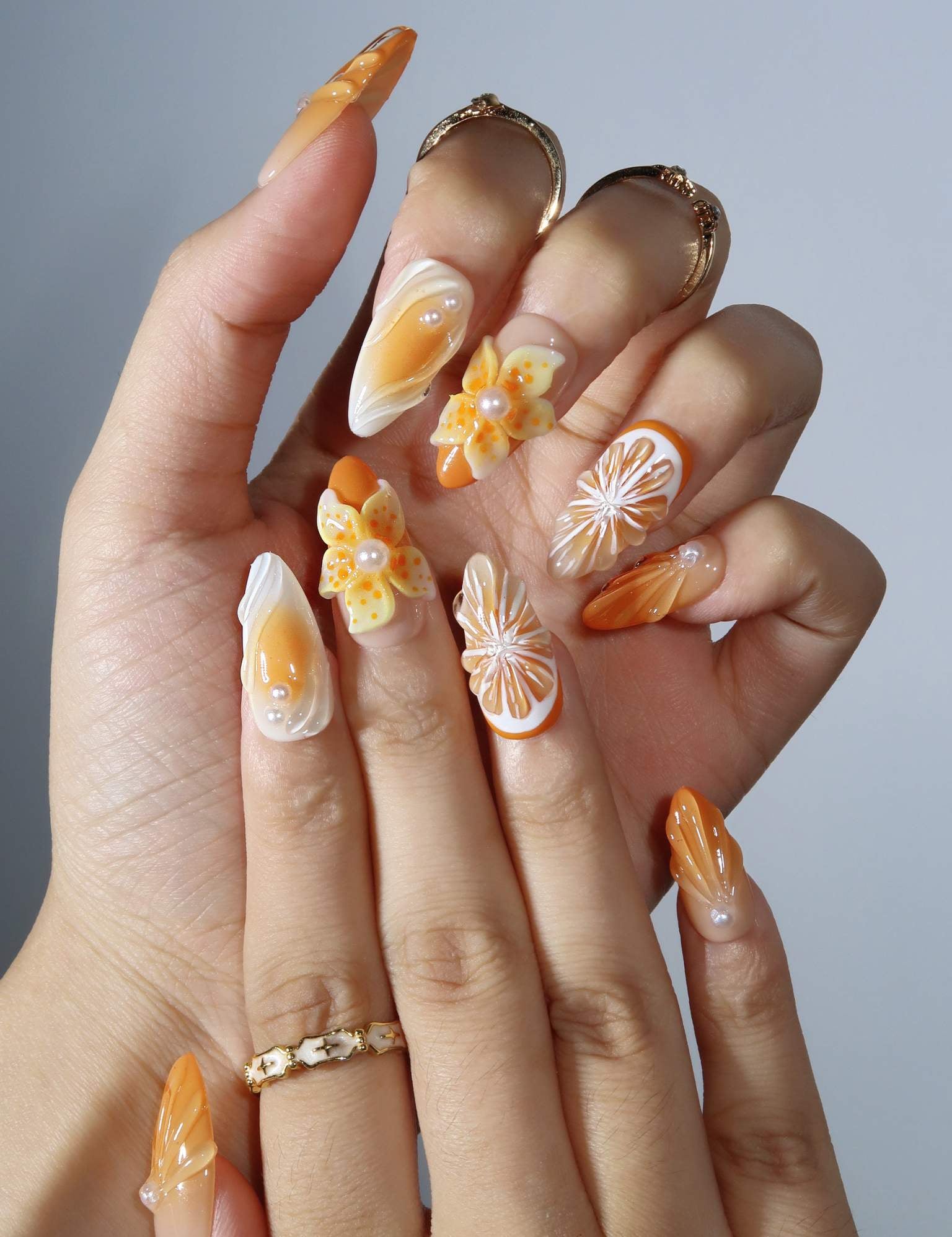 Sun Crush - Ersa Nails White Orange PressOnNails