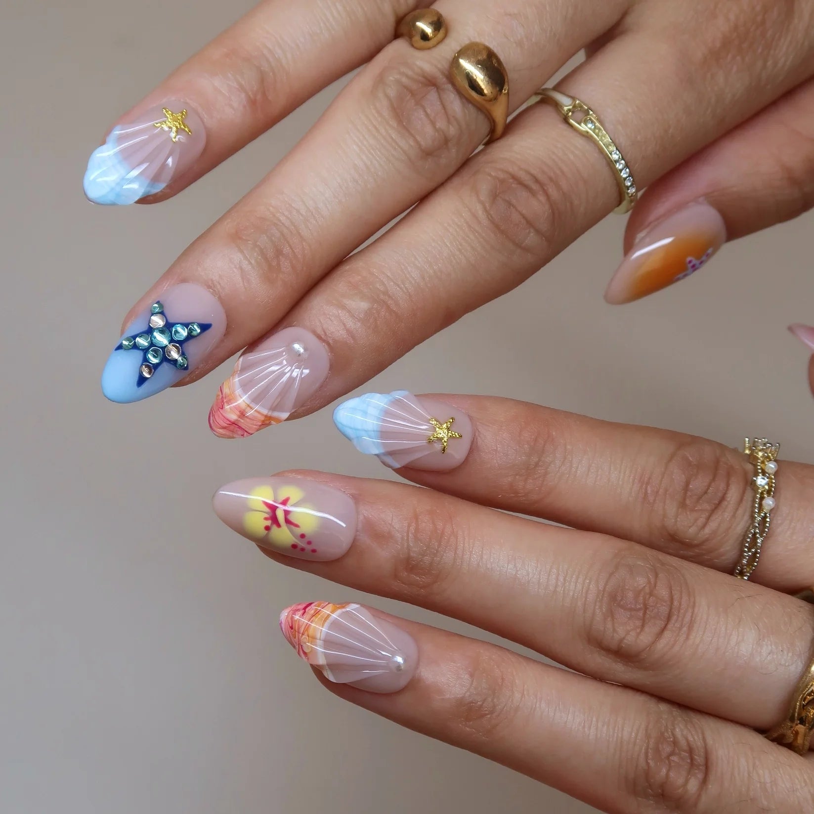Sun Drunk - Ersa Nails Nude Pink Blue Orange PressOnNails
