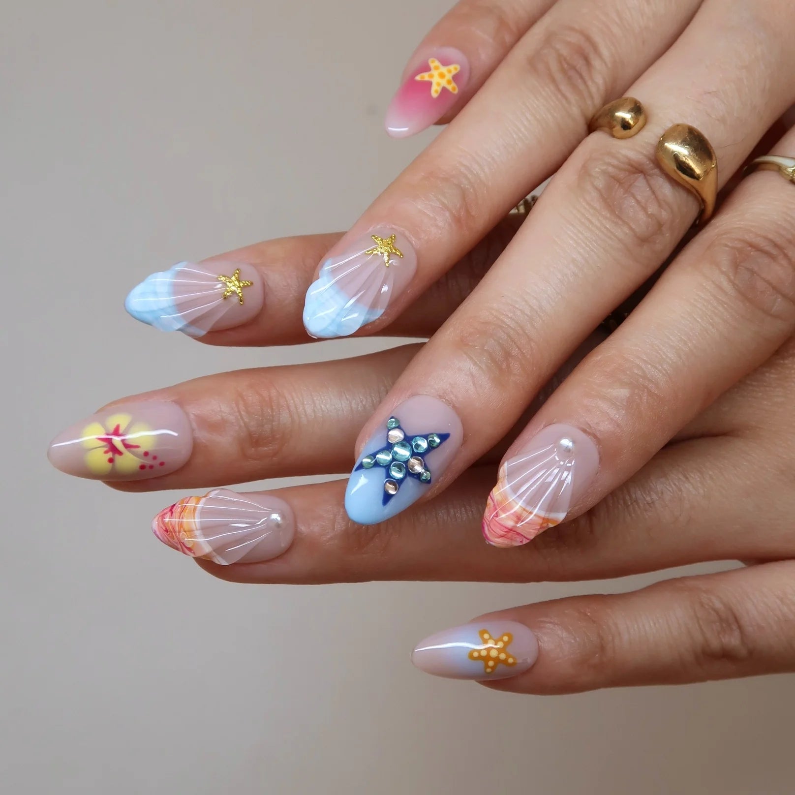 Sun Drunk - Ersa Nails Nude Pink Blue Orange PressOnNails