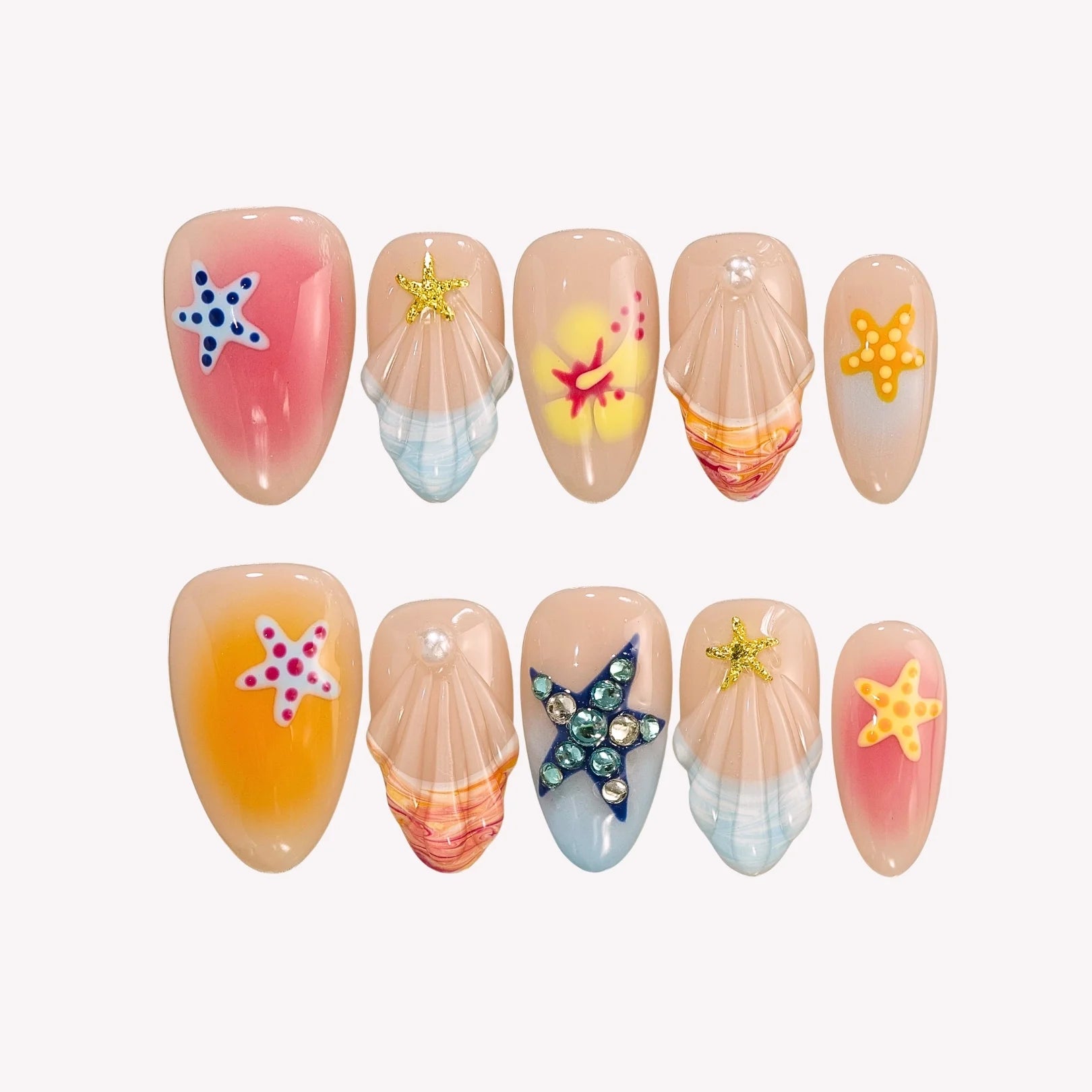 Sun Drunk - Ersa Nails Nude Pink Blue Orange PressOnNails