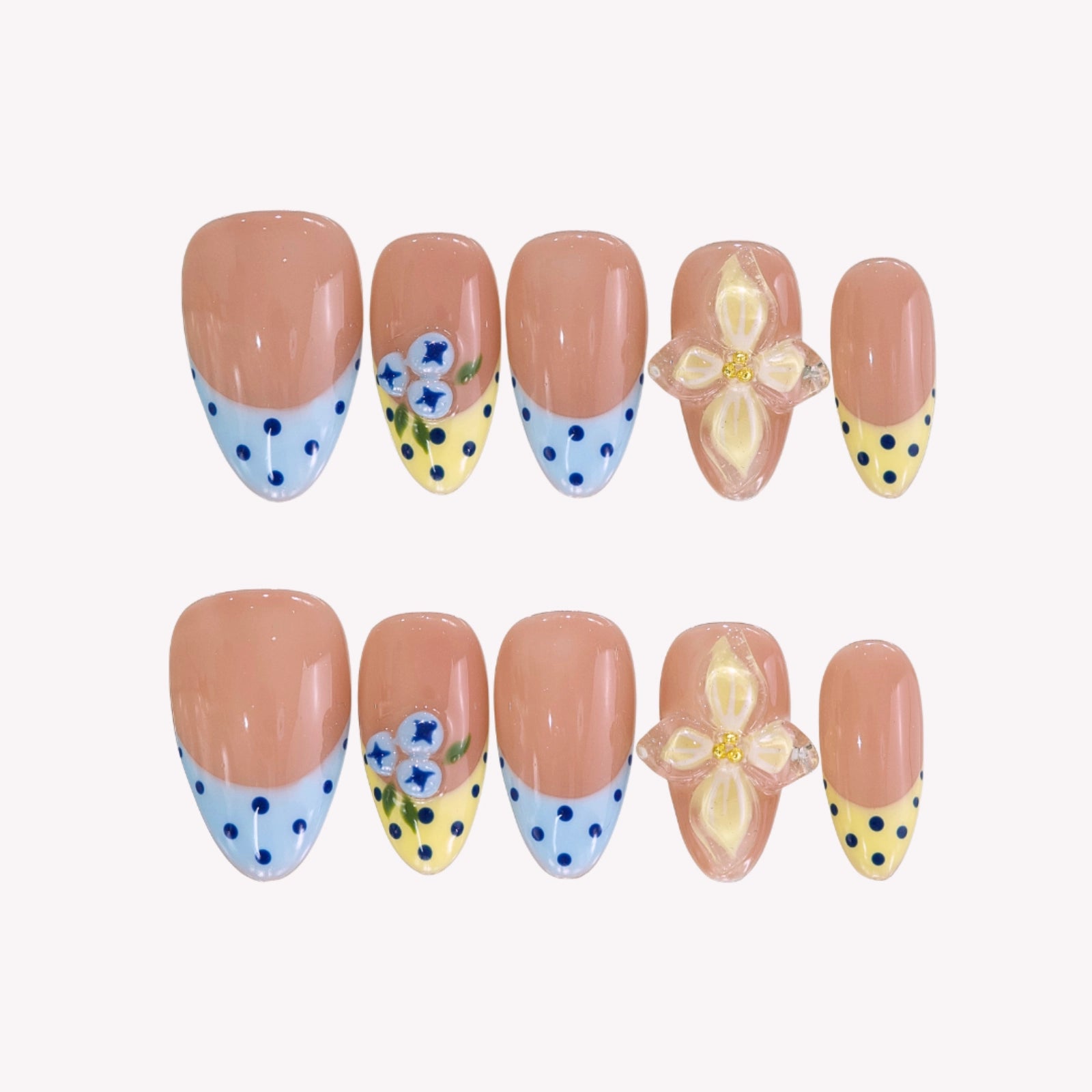 Sunday Picnic - Ersa Nails Nude Blue Yellow PressOnNails