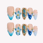 Sunkissed Waves - Ersa Nails Nude Blue Gold PressOnNails