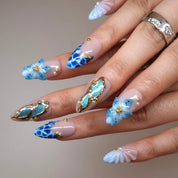 Sunkissed Waves - Ersa Nails Nude Blue Gold PressOnNails