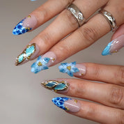 Sunkissed Waves - Ersa Nails Nude Blue Gold PressOnNails