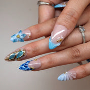 Sunkissed Waves - Ersa Nails Nude Blue Gold PressOnNails