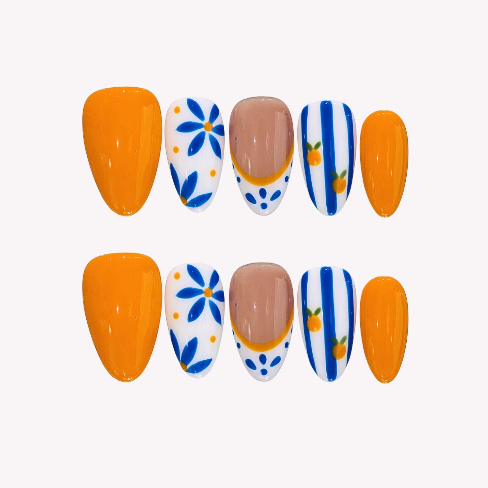Sunny Capri - Ersa Nails Orange Blue White PressOnNails
