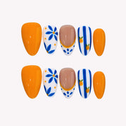 Sunny Capri - Ersa Nails Orange Blue White PressOnNails