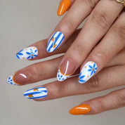 Sunny Capri - Ersa Nails Orange Blue White PressOnNails