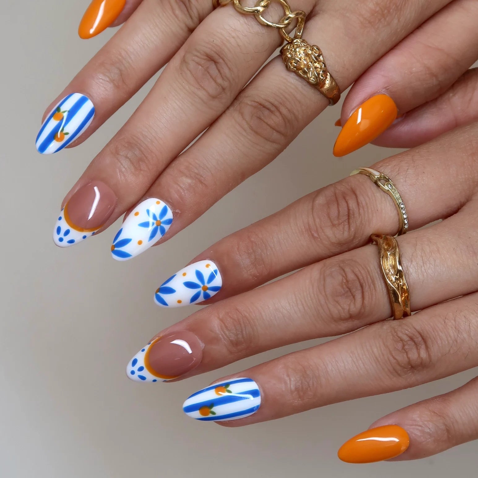 Sunny Capri - Ersa Nails Orange Blue White PressOnNails
