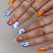 Sunny Capri - Ersa Nails Orange Blue White PressOnNails