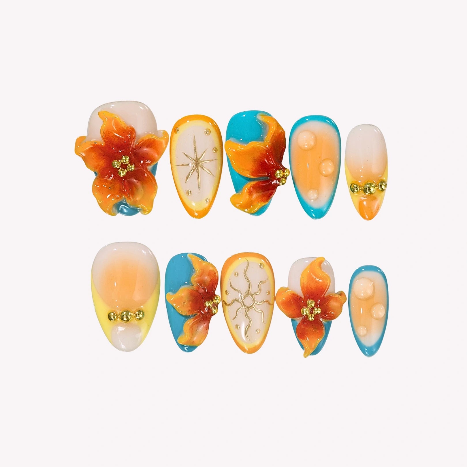 Sunny Soul - Ersa Nails Yellow Blue PressOnNails