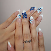 Surf’s Up - Ersa Nails Nude Blue White PressOnNails