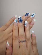 Surf’s Up - Ersa Nails Nude Blue White PressOnNails