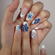 Surf’s Up - Ersa Nails Nude Blue White PressOnNails