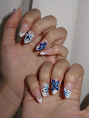 Surf’s Up - Ersa Nails Nude Blue White PressOnNails