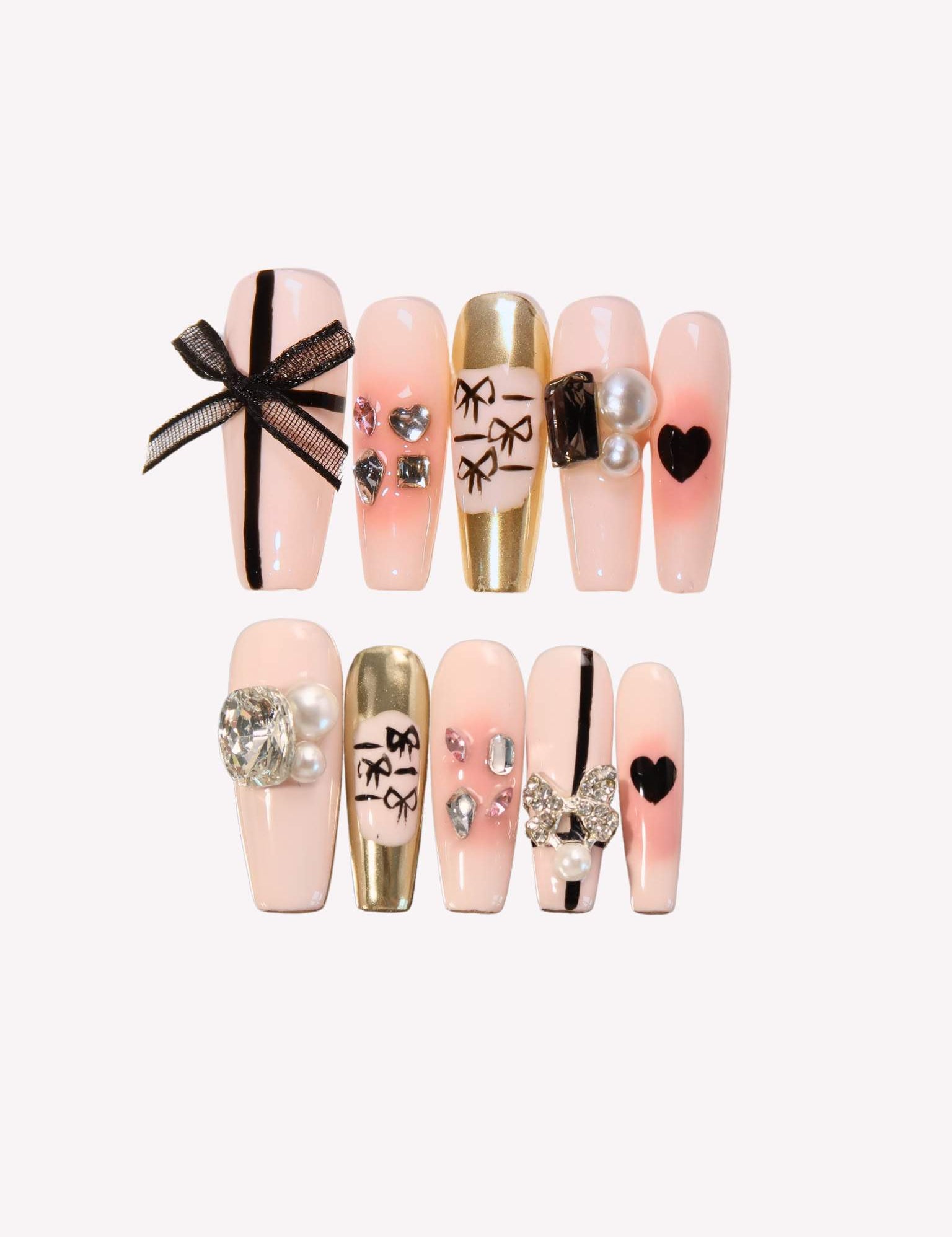 Sweet Temptation - Ersa Nails Pink Gold Long Coffin PressOnNails