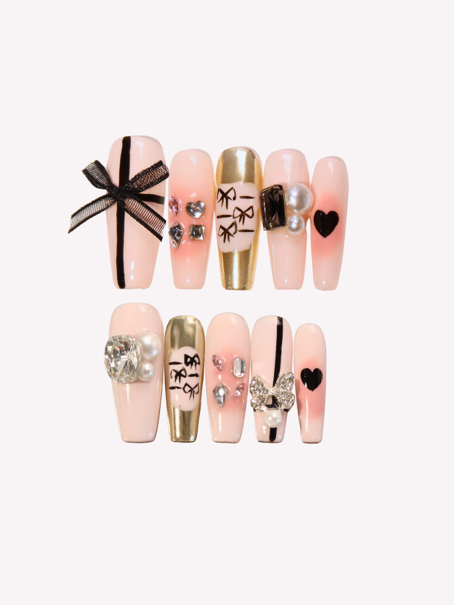 Sweet Temptation - Ersa Nails Pink Gold Long Coffin PressOnNails