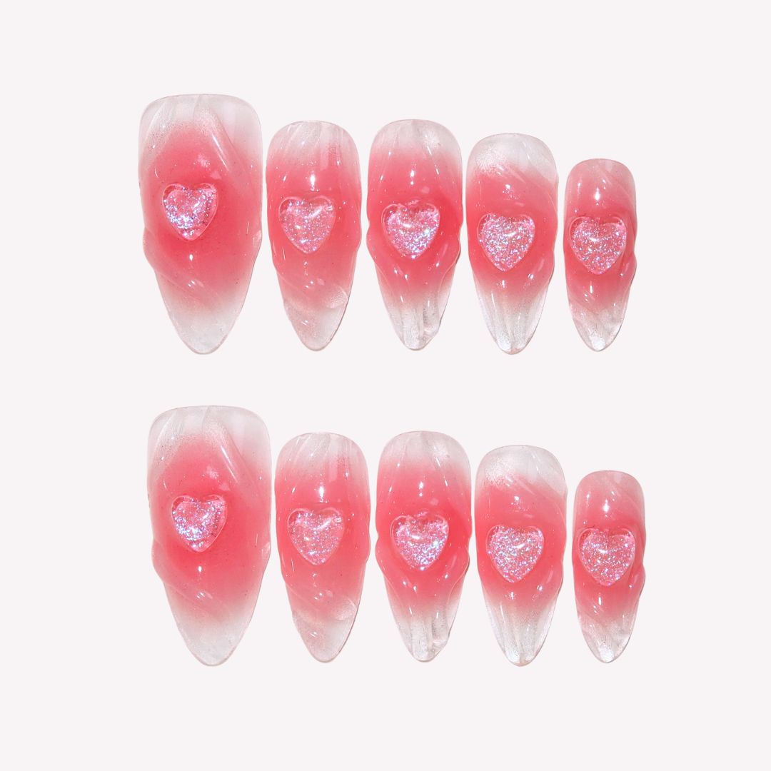 Sweetheart - Ersa Nails Red Pink Med Almond PressOnNails