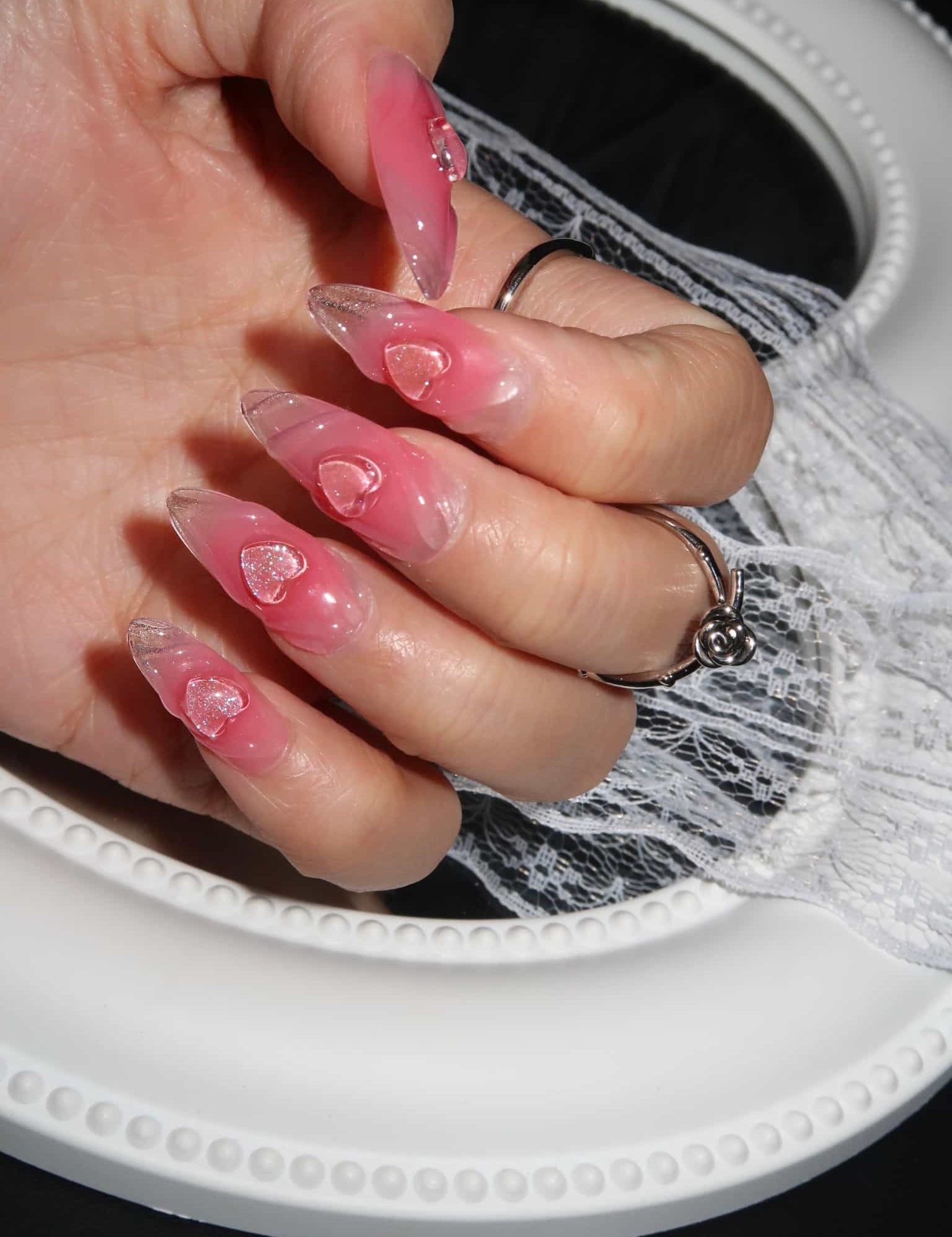 Sweetheart - Ersa Nails Red Pink Med Almond PressOnNails