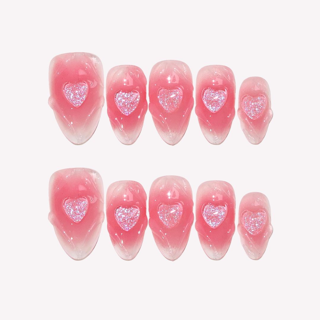 Sweetheart - Ersa Nails Red Pink Short Almond PressOnNails